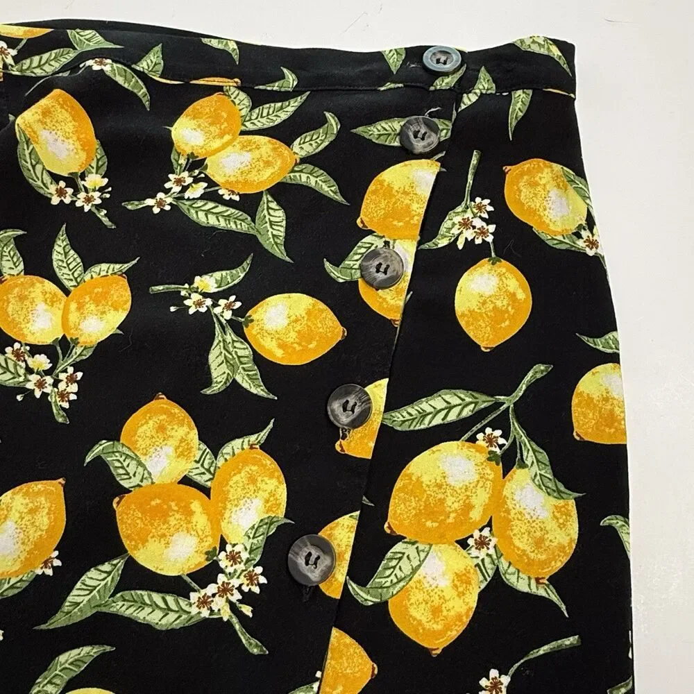 DIVIDED by H&M - Midi Skirt Women's Size 8 - Black Yellow Lemons Design Classic